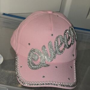 Pink Rhinestone Queen Cap with Rhinestones, Pearls and Glitter